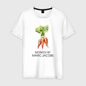 Мужская футболка хлопок с принтом MORKOV BY MARIC JACOBS в Тюмени, 100% хлопок | прямой крой, круглый вырез горловины, длина до линии бедер, слегка спущенное плечо. | jacobs mark | morkov | антибренд | бренд | пародии