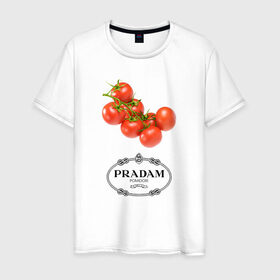 Мужская футболка хлопок с принтом PRADAM в Тюмени, 100% хлопок | прямой крой, круглый вырез горловины, длина до линии бедер, слегка спущенное плечо. | prada | pradam | антибренд | бренд | пародии | прада | прадам