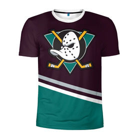 Мужская футболка 3D спортивная с принтом Anaheim Ducks в Тюмени, 100% полиэстер с улучшенными характеристиками | приталенный силуэт, круглая горловина, широкие плечи, сужается к линии бедра | хоккей