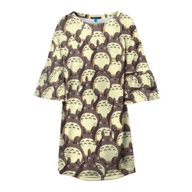Детское платье 3D с принтом Тоторо в Тюмени, 100% полиэстер | прямой силуэт, чуть расширенный к низу. Круглая горловина, на рукавах — воланы | Тематика изображения на принте: мой сосед | паттерн
