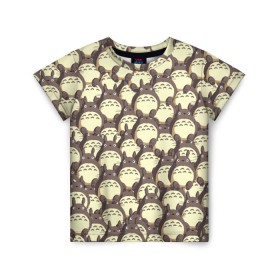 Детская футболка 3D с принтом Тоторо в Тюмени, 100% гипоаллергенный полиэфир | прямой крой, круглый вырез горловины, длина до линии бедер, чуть спущенное плечо, ткань немного тянется | Тематика изображения на принте: мой сосед | паттерн
