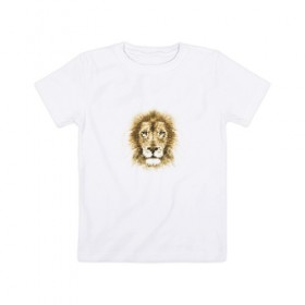 Детская футболка хлопок с принтом Лев из шестиугольников в Тюмени, 100% хлопок | круглый вырез горловины, полуприлегающий силуэт, длина до линии бедер | Тематика изображения на принте: геометрический рисунок | голова | животные | лев | фауна