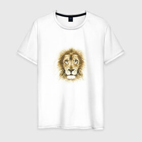 Мужская футболка хлопок с принтом Лев из шестиугольников в Тюмени, 100% хлопок | прямой крой, круглый вырез горловины, длина до линии бедер, слегка спущенное плечо. | геометрический рисунок | голова | животные | лев | фауна