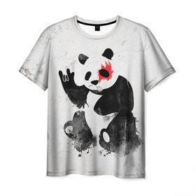 Мужская футболка 3D с принтом Рок-панда в Тюмени, 100% полиэфир | прямой крой, круглый вырез горловины, длина до линии бедер | Тематика изображения на принте: rock | коза | метал | панда | рок