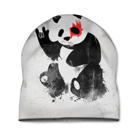 Шапка 3D с принтом Рок-панда в Тюмени, 100% полиэстер | универсальный размер, печать по всей поверхности изделия | rock | коза | метал | панда | рок
