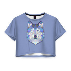 Женская футболка 3D укороченная с принтом Волк в Тюмени, 100% полиэстер | круглая горловина, длина футболки до линии талии, рукава с отворотами | голова | полигоны