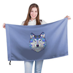 Флаг 3D с принтом Волк в Тюмени, 100% полиэстер | плотность ткани — 95 г/м2, размер — 67 х 109 см. Принт наносится с одной стороны | голова | полигоны