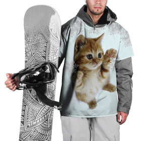 Накидка на куртку 3D с принтом Котенок и снежинки в Тюмени, 100% полиэстер |  | Тематика изображения на принте: 2017 | котенок | милые создания | милый котенок | новый год | подарок на новый год | снежинки