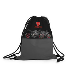Рюкзак-мешок 3D с принтом Ducati 2 в Тюмени, 100% полиэстер | плотность ткани — 200 г/м2, размер — 35 х 45 см; лямки — толстые шнурки, застежка на шнуровке, без карманов и подкладки | Тематика изображения на принте: ducati | moto | дукати | мото | мотоцикл | мотоциклы