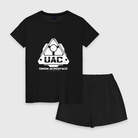 Женская пижама с шортиками хлопок с принтом UAC в Тюмени, 100% хлопок | футболка прямого кроя, шорты свободные с широкой мягкой резинкой | corporation | doom | дум