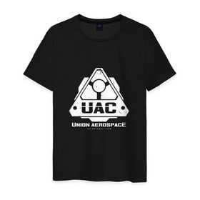 Мужская футболка хлопок с принтом UAC в Тюмени, 100% хлопок | прямой крой, круглый вырез горловины, длина до линии бедер, слегка спущенное плечо. | Тематика изображения на принте: corporation | doom | дум