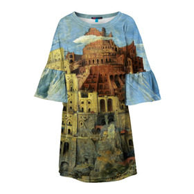 Детское платье 3D с принтом Вавилонская башня в Тюмени, 100% полиэстер | прямой силуэт, чуть расширенный к низу. Круглая горловина, на рукавах — воланы | вавилонская башня