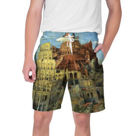 Мужские шорты 3D с принтом Вавилонская башня в Тюмени,  полиэстер 100% | прямой крой, два кармана без застежек по бокам. Мягкая трикотажная резинка на поясе, внутри которой широкие завязки. Длина чуть выше колен | вавилонская башня