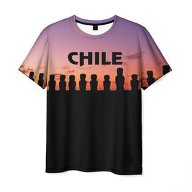 Мужская футболка 3D с принтом Чили в Тюмени, 100% полиэфир | прямой крой, круглый вырез горловины, длина до линии бедер | изваяние | истукан | латинская америка | остров пасхи | турист | чили