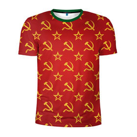 Мужская футболка 3D спортивная с принтом СССР в Тюмени, 100% полиэстер с улучшенными характеристиками | приталенный силуэт, круглая горловина, широкие плечи, сужается к линии бедра | ussr | герб | звезда | молот | серп | советский | союз