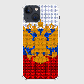 Чехол для iPhone 13 mini с принтом Россия в Тюмени,  |  | russia | абстракция | герб | двуглавый орёл | золото | патриот | ромбы | триколор | узор | флаг россии