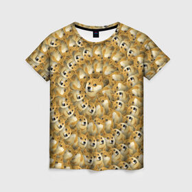 Женская футболка 3D с принтом Фрактал из Doge в Тюмени, 100% полиэфир ( синтетическое хлопкоподобное полотно) | прямой крой, круглый вырез горловины, длина до линии бедер | мем | собака | хаски