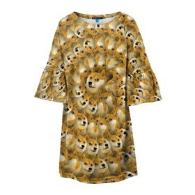 Детское платье 3D с принтом Фрактал из Doge в Тюмени, 100% полиэстер | прямой силуэт, чуть расширенный к низу. Круглая горловина, на рукавах — воланы | Тематика изображения на принте: мем | собака | хаски