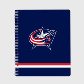 Тетрадь с принтом Columbus Blue Jackets в Тюмени, 100% бумага | 48 листов, плотность листов — 60 г/м2, плотность картонной обложки — 250 г/м2. Листы скреплены сбоку удобной пружинной спиралью. Уголки страниц и обложки скругленные. Цвет линий — светло-серый
 | columbus blue jackets | hockey | nhl | нхл | хоккей