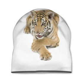 Шапка 3D с принтом Ласковый тигренок в Тюмени, 100% полиэстер | универсальный размер, печать по всей поверхности изделия | дикие | милые | природа | тигр | яркие