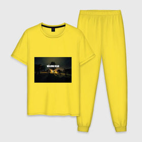 Мужская пижама хлопок с принтом Walking Dead в Тюмени, 100% хлопок | брюки и футболка прямого кроя, без карманов, на брюках мягкая резинка на поясе и по низу штанин
 | ходячие мертвецы