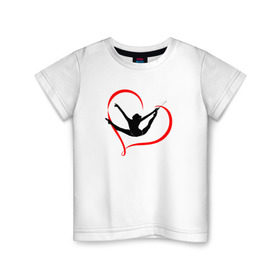 Детская футболка хлопок с принтом Гимнастка с лентой в Тюмени, 100% хлопок | круглый вырез горловины, полуприлегающий силуэт, длина до линии бедер | булавы | гимнастика | гимнастка | лента | мяч | обруч | художественная гимнастика