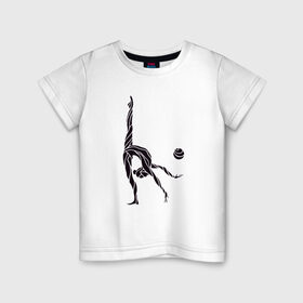 Детская футболка хлопок с принтом Гимнастка с мячом в Тюмени, 100% хлопок | круглый вырез горловины, полуприлегающий силуэт, длина до линии бедер | Тематика изображения на принте: булавы | гимнастика | гимнастка | лента | мяч | обруч | художественная гимнастика