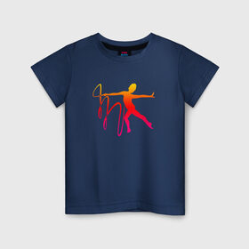 Детская футболка хлопок с принтом Гимнастка с лентой 2 в Тюмени, 100% хлопок | круглый вырез горловины, полуприлегающий силуэт, длина до линии бедер | Тематика изображения на принте: булавы | гимнастика | гимнастка | лента | мяч | обруч | художественная гимнастика