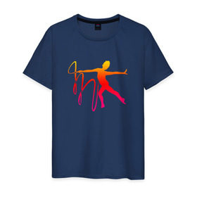 Мужская футболка хлопок с принтом Гимнастка с лентой 2 в Тюмени, 100% хлопок | прямой крой, круглый вырез горловины, длина до линии бедер, слегка спущенное плечо. | булавы | гимнастика | гимнастка | лента | мяч | обруч | художественная гимнастика