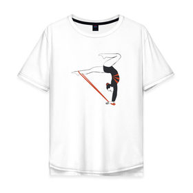 Мужская футболка хлопок Oversize с принтом Гимнастка со скакалкой в Тюмени, 100% хлопок | свободный крой, круглый ворот, “спинка” длиннее передней части | булавы | гимнастика | гимнастка | лента | мяч | обруч | художественная гимнастика