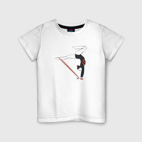 Детская футболка хлопок с принтом Гимнастка со скакалкой в Тюмени, 100% хлопок | круглый вырез горловины, полуприлегающий силуэт, длина до линии бедер | булавы | гимнастика | гимнастка | лента | мяч | обруч | художественная гимнастика