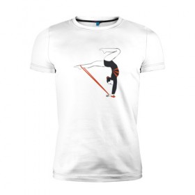 Мужская футболка премиум с принтом Гимнастка со скакалкой в Тюмени, 92% хлопок, 8% лайкра | приталенный силуэт, круглый вырез ворота, длина до линии бедра, короткий рукав | булавы | гимнастика | гимнастка | лента | мяч | обруч | художественная гимнастика
