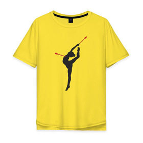 Мужская футболка хлопок Oversize с принтом Гимнастка с булавами в Тюмени, 100% хлопок | свободный крой, круглый ворот, “спинка” длиннее передней части | булавы | гимнастика | гимнастка | лента | мяч | обруч | художественная гимнастика