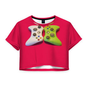 Женская футболка 3D укороченная с принтом Игроман в Тюмени, 100% полиэстер | круглая горловина, длина футболки до линии талии, рукава с отворотами | dzhojstik | kontroller | xbox360 | джойстик | игры | консоль | контроллер