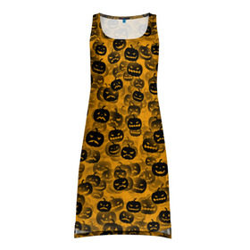 Платье-майка 3D с принтом Тыквы в Тюмени, 100% полиэстер | полуприлегающий силуэт, широкие бретели, круглый вырез горловины, удлиненный подол сзади. | halloween | helloween | хеллоуин