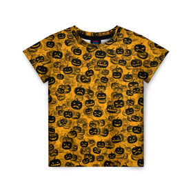 Детская футболка 3D с принтом Тыквы в Тюмени, 100% гипоаллергенный полиэфир | прямой крой, круглый вырез горловины, длина до линии бедер, чуть спущенное плечо, ткань немного тянется | halloween | helloween | хеллоуин