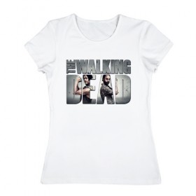 Женская футболка хлопок с принтом Дерил и Рик в Тюмени, 100% хлопок | прямой крой, круглый вырез горловины, длина до линии бедер, слегка спущенное плечо | the walking dead