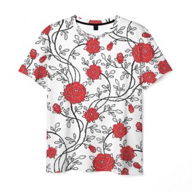 Мужская футболка 3D с принтом Всё в розочках в Тюмени, 100% полиэфир | прямой крой, круглый вырез горловины, длина до линии бедер | розы | цветы | шипы