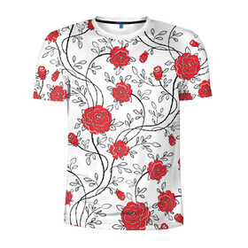 Мужская футболка 3D спортивная с принтом Всё в розочках в Тюмени, 100% полиэстер с улучшенными характеристиками | приталенный силуэт, круглая горловина, широкие плечи, сужается к линии бедра | Тематика изображения на принте: розы | цветы | шипы