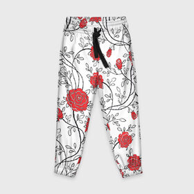 Детские брюки 3D с принтом Всё в розочках в Тюмени, 100% полиэстер | манжеты по низу, эластичный пояс регулируется шнурком, по бокам два кармана без застежек, внутренняя часть кармана из мелкой сетки | розы | цветы | шипы