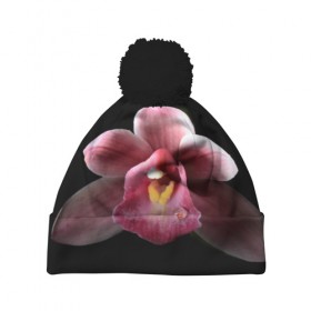 Шапка 3D c помпоном с принтом Орхидея в Тюмени, 100% полиэстер | универсальный размер, печать по всей поверхности изделия | 