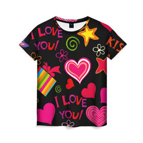 Женская футболка 3D с принтом Праздник любви в Тюмени, 100% полиэфир ( синтетическое хлопкоподобное полотно) | прямой крой, круглый вырез горловины, длина до линии бедер | любовь | поцелуй | праздник | святой валентин | сердце | счастье | я люблю тебя