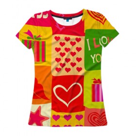 Женская футболка 3D с принтом Праздник любви 2 в Тюмени, 100% полиэфир ( синтетическое хлопкоподобное полотно) | прямой крой, круглый вырез горловины, длина до линии бедер | губы | любовь | подарок | поцелуй | праздник | святой валентин | сердце | счастье | я люблю тебя