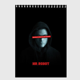 Скетчбук с принтом Mr Robot в Тюмени, 100% бумага
 | 48 листов, плотность листов — 100 г/м2, плотность картонной обложки — 250 г/м2. Листы скреплены сверху удобной пружинной спиралью | Тематика изображения на принте: fsociety | mr robot | анонимус | мистер робот