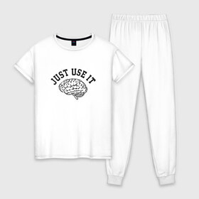 Женская пижама хлопок с принтом Мозг в Тюмени, 100% хлопок | брюки и футболка прямого кроя, без карманов, на брюках мягкая резинка на поясе и по низу штанин | мозг
