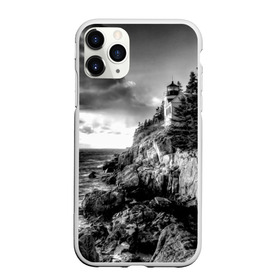 Чехол для iPhone 11 Pro Max матовый с принтом Маяк в Тюмени, Силикон |  | black   white | forest | lighthouse | photo | rocks | sea | shore | spruce | sunset | waves | берег | волны | ельник | закат | камни | лес | маяк | море