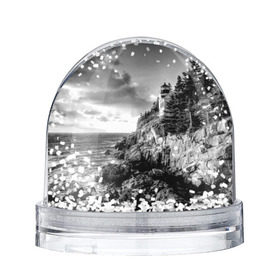 Снежный шар с принтом Маяк в Тюмени, Пластик | Изображение внутри шара печатается на глянцевой фотобумаге с двух сторон | black   white | forest | lighthouse | photo | rocks | sea | shore | spruce | sunset | waves | берег | волны | ельник | закат | камни | лес | маяк | море