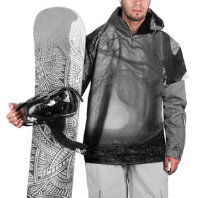 Накидка на куртку 3D с принтом Туман в лесу в Тюмени, 100% полиэстер |  | black   white | fog | forest | morning | photo | silhouette | trees | деревья | лес | силуэт | туман | утро | фото | черно   белое