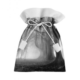 Подарочный 3D мешок с принтом Туман в лесу в Тюмени, 100% полиэстер | Размер: 29*39 см | Тематика изображения на принте: black   white | fog | forest | morning | photo | silhouette | trees | деревья | лес | силуэт | туман | утро | фото | черно   белое