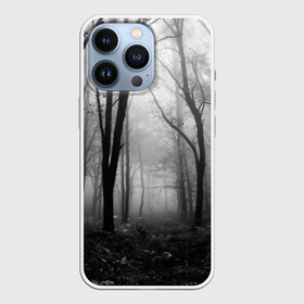 Чехол для iPhone 13 Pro с принтом Туман в лесу в Тюмени,  |  | Тематика изображения на принте: black   white | fog | forest | morning | photo | silhouette | trees | деревья | лес | силуэт | туман | утро | фото | черно   белое